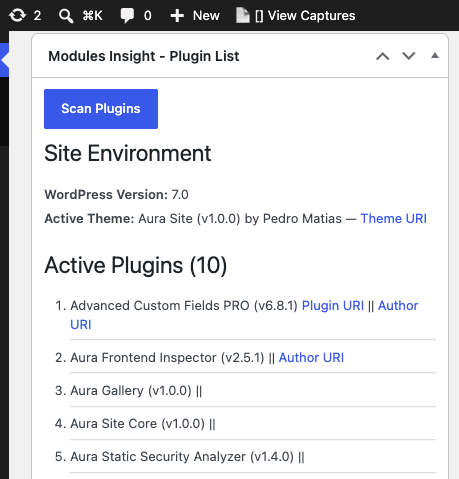 Observe the list of plugins